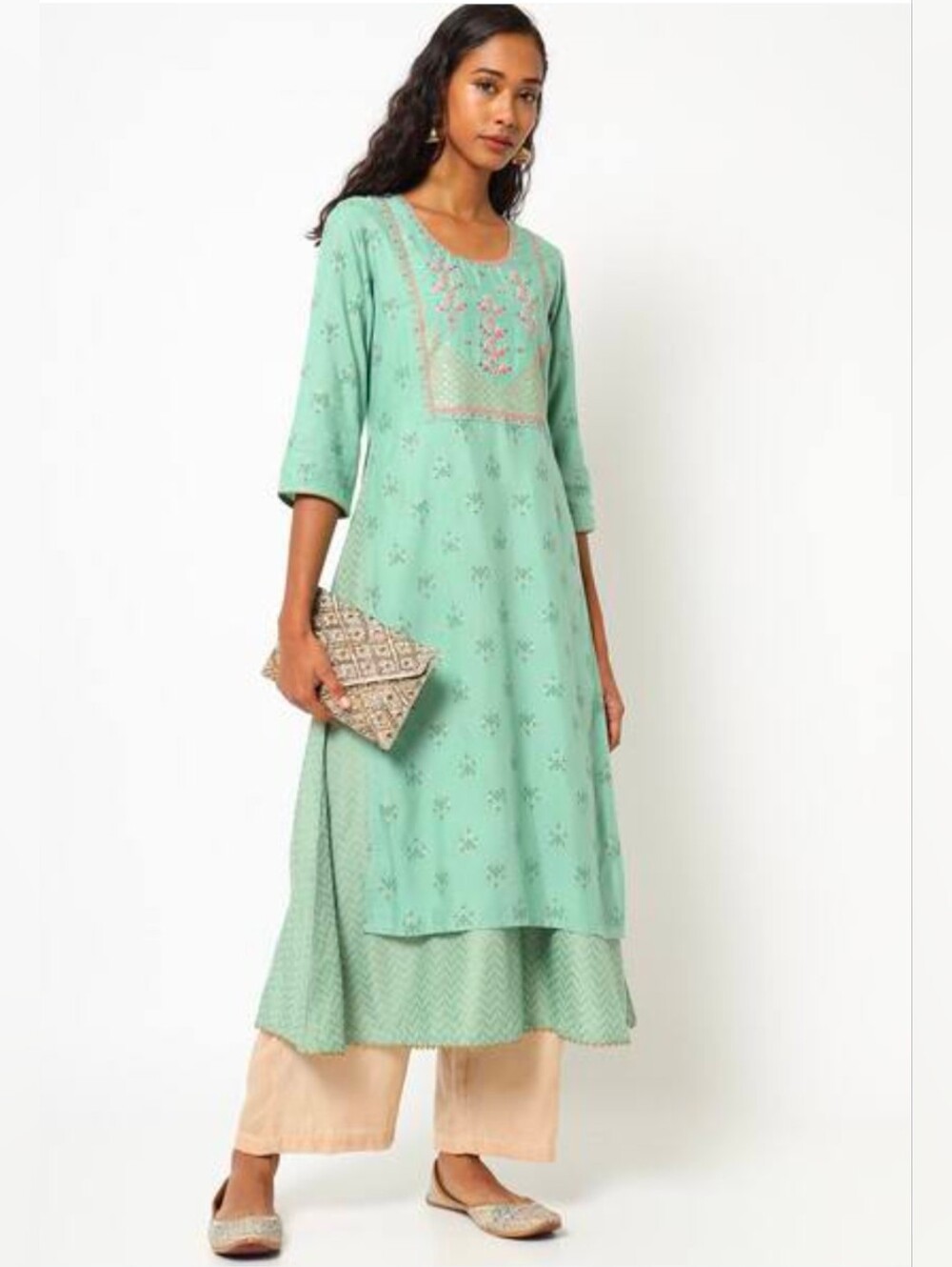 AVAASA Mint Green Embroidered Women's Kurta Dress NEW!
